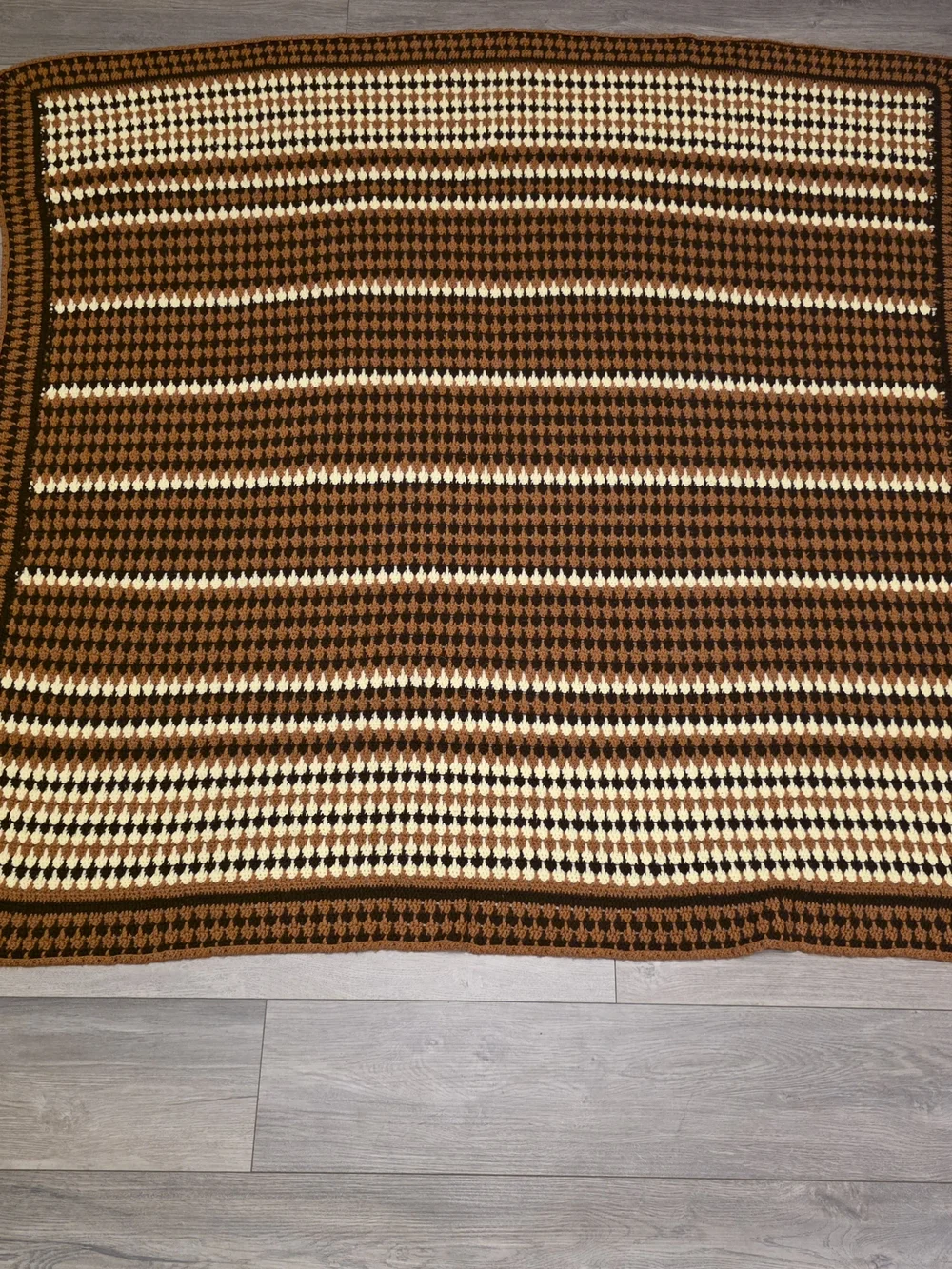 Vintage 1970s Style Handmade Crochet Afghan Blanket Size 56x54